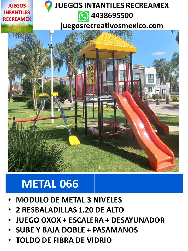 modulo de mteal con resbaladillas, sube y baja, desayunador